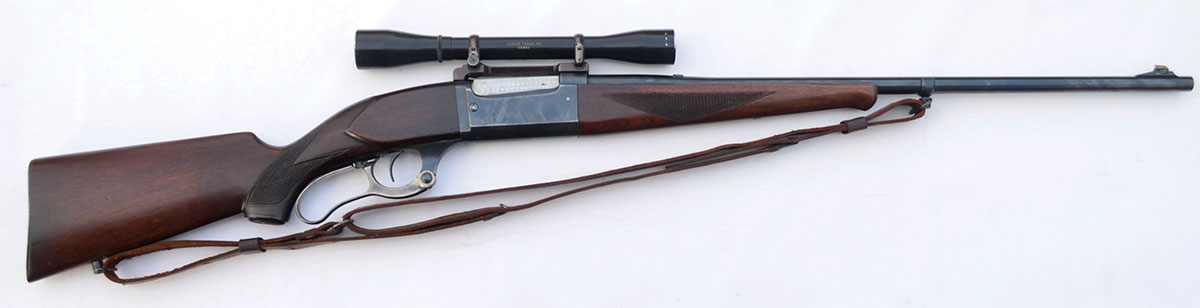 The Savage Model 99EG, in 250-3000, with a 24-inch barrel, was manufactured around 1950 and fitted with a Leupold scope in  Leupold “Adjusto” mounts and rings.
